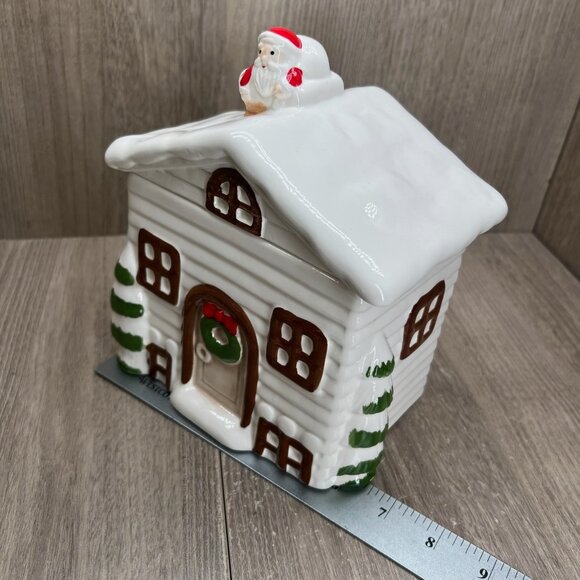 The Cooks Bazaar Vtg Ceramic Cookie Box Santa House Christmas Collectible White - Picture 11 of 12